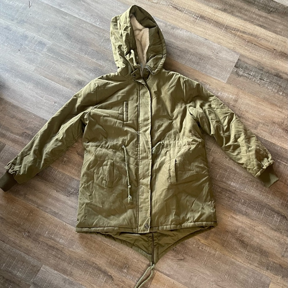 Abody army green Sherpa lined cinch waist jacket